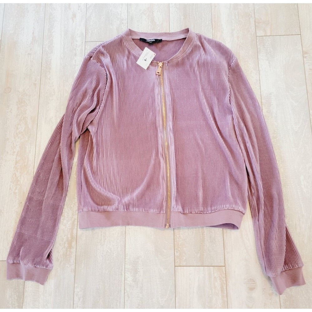 Lipslide L Women's‎ Retro Bomber Style Jacket Blush Purple Zip Up Stretch NWT
